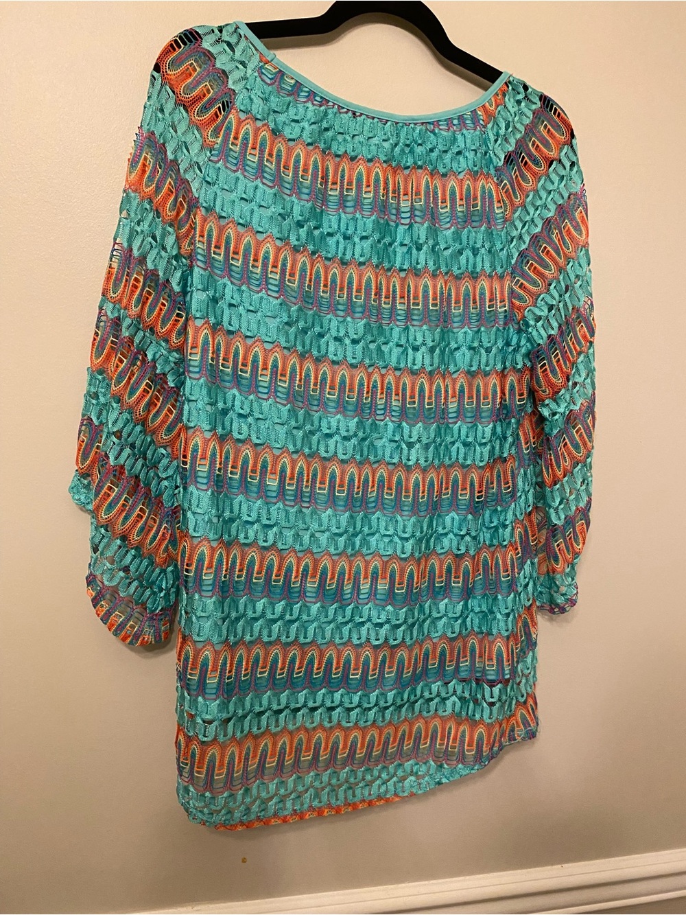 Tacera Turquoise Multicolor Smocked Peasant Top - Picture 4 of 4